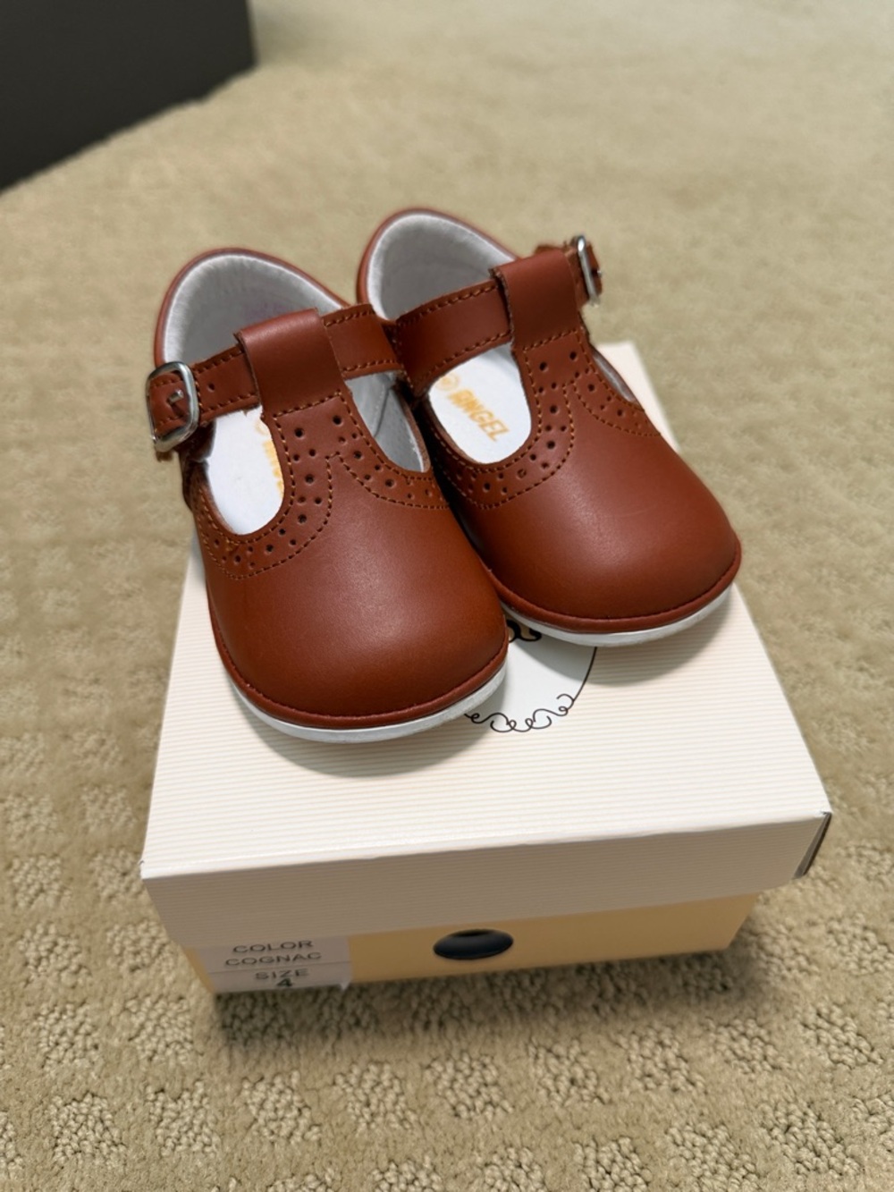 L'Amour Cognac Brown Angel Mary Jane Shoes
